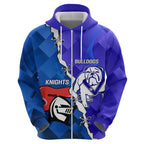 Custom Bulldogs And Knights Rugby 2025 Zip Hoodie Dynamic Style