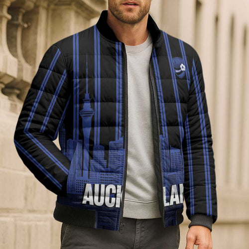 New Zealand Auckland Football Custom Bomber Puffer Jacket Go City of Sails Est 2025