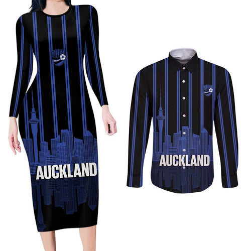 New Zealand Auckland Football Custom Couples Matching Long Sleeve Bodycon Dress and Long Sleeve Button Shirt Go City of Sails Est 2025