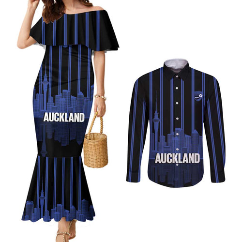 New Zealand Auckland Football Custom Couples Matching Mermaid Dress and Long Sleeve Button Shirt Go City of Sails Est 2025