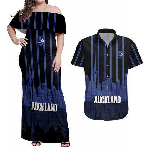 New Zealand Auckland Football Custom Couples Matching Off Shoulder Maxi Dress and Hawaiian Shirt Go City of Sails Est 2025