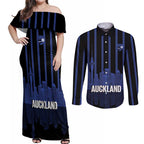 New Zealand Auckland Football Custom Couples Matching Off Shoulder Maxi Dress and Long Sleeve Button Shirt Go City of Sails Est 2025