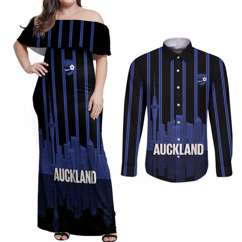 New Zealand Auckland Football Custom Couples Matching Off Shoulder Maxi Dress and Long Sleeve Button Shirt Go City of Sails Est 2025