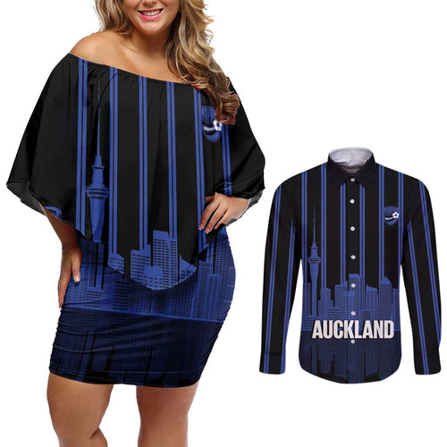 New Zealand Auckland Football Custom Couples Matching Off Shoulder Short Dress and Long Sleeve Button Shirt Go City of Sails Est 2025