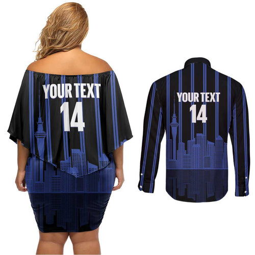 New Zealand Auckland Football Custom Couples Matching Off Shoulder Short Dress and Long Sleeve Button Shirt Go City of Sails Est 2025