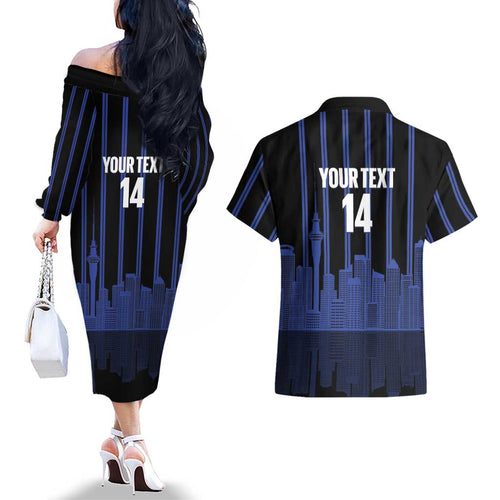 New Zealand Auckland Football Custom Couples Matching Off The Shoulder Long Sleeve Dress and Hawaiian Shirt Go City of Sails Est 2025