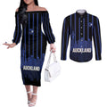 New Zealand Auckland Football Custom Couples Matching Off The Shoulder Long Sleeve Dress and Long Sleeve Button Shirt Go City of Sails Est 2025