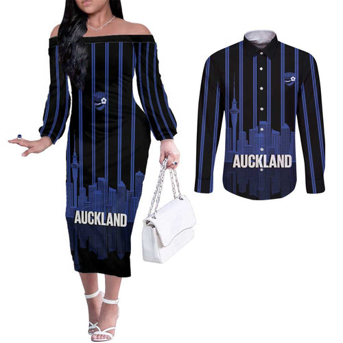 New Zealand Auckland Football Custom Couples Matching Off The Shoulder Long Sleeve Dress and Long Sleeve Button Shirt Go City of Sails Est 2025