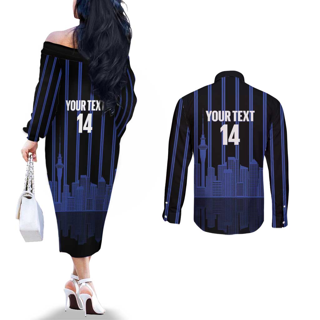 New Zealand Auckland Football Custom Couples Matching Off The Shoulder Long Sleeve Dress and Long Sleeve Button Shirt Go City of Sails Est 2025