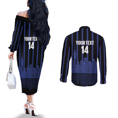 New Zealand Auckland Football Custom Couples Matching Off The Shoulder Long Sleeve Dress and Long Sleeve Button Shirt Go City of Sails Est 2025