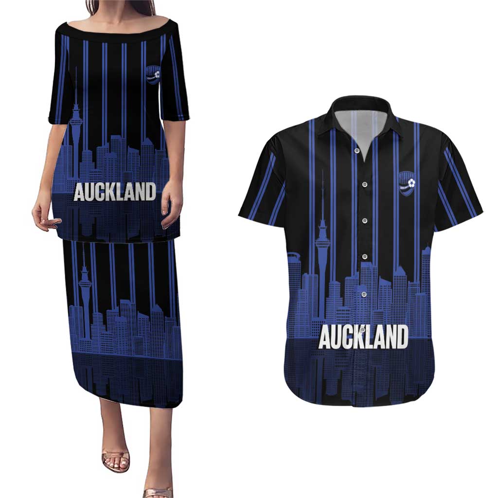 New Zealand Auckland Football Custom Couples Matching Puletasi and Hawaiian Shirt Go City of Sails Est 2025