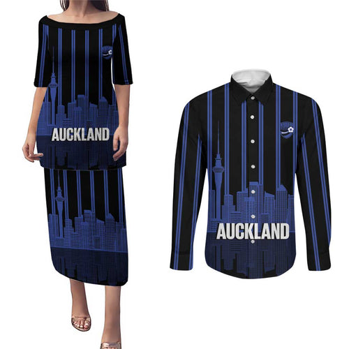 New Zealand Auckland Football Custom Couples Matching Puletasi and Long Sleeve Button Shirt Go City of Sails Est 2025