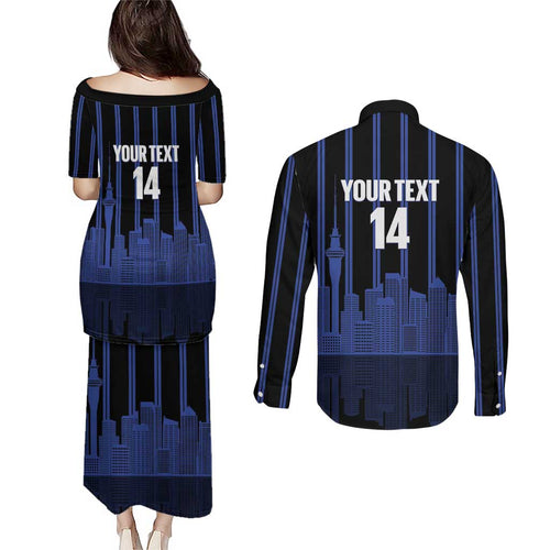 New Zealand Auckland Football Custom Couples Matching Puletasi and Long Sleeve Button Shirt Go City of Sails Est 2025