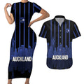 New Zealand Auckland Football Custom Couples Matching Short Sleeve Bodycon Dress and Hawaiian Shirt Go City of Sails Est 2025