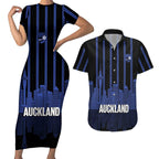 New Zealand Auckland Football Custom Couples Matching Short Sleeve Bodycon Dress and Hawaiian Shirt Go City of Sails Est 2025