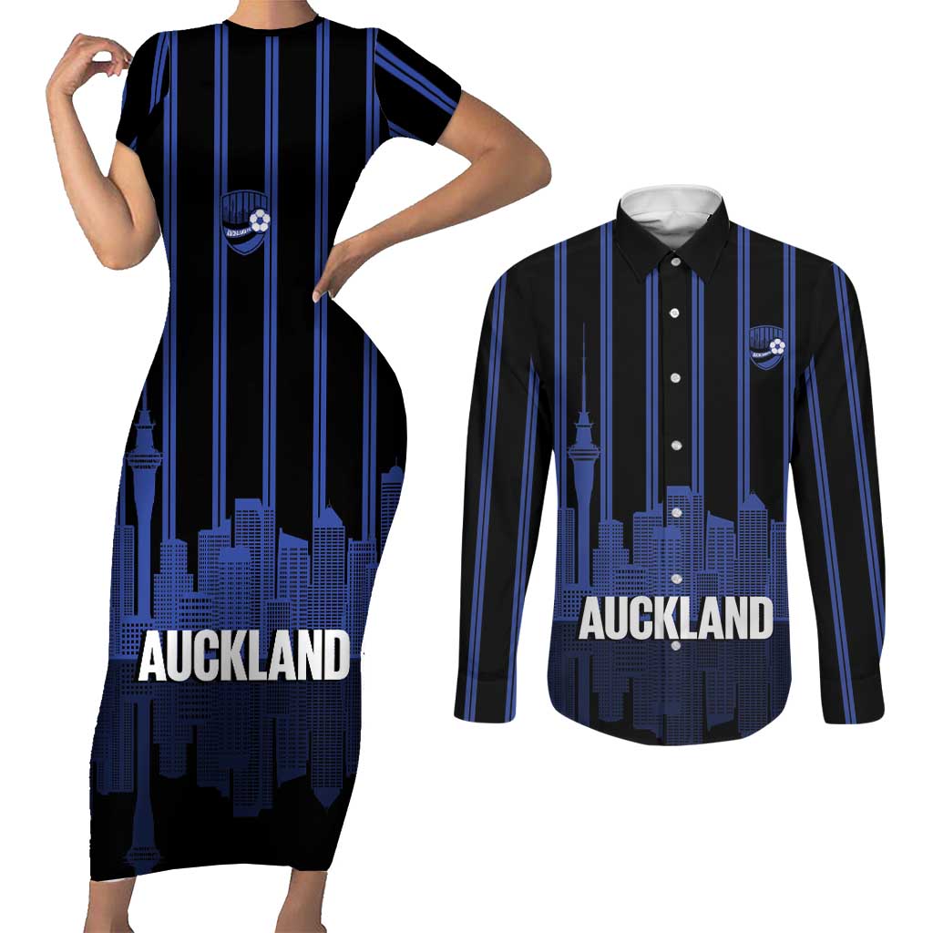 New Zealand Auckland Football Custom Couples Matching Short Sleeve Bodycon Dress and Long Sleeve Button Shirt Go City of Sails Est 2025