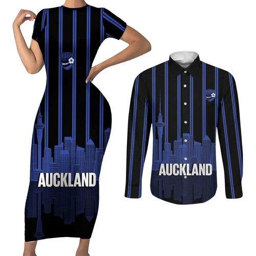 New Zealand Auckland Football Custom Couples Matching Short Sleeve Bodycon Dress and Long Sleeve Button Shirt Go City of Sails Est 2025