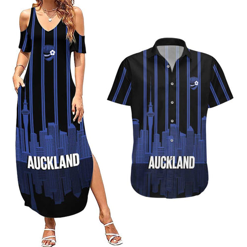 New Zealand Auckland Football Custom Couples Matching Summer Maxi Dress and Hawaiian Shirt Go City of Sails Est 2025