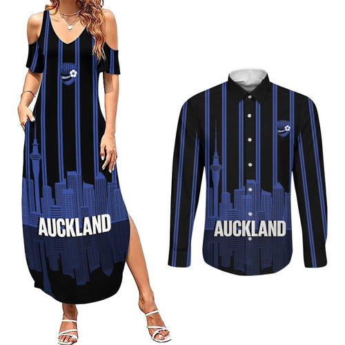 New Zealand Auckland Football Custom Couples Matching Summer Maxi Dress and Long Sleeve Button Shirt Go City of Sails Est 2025