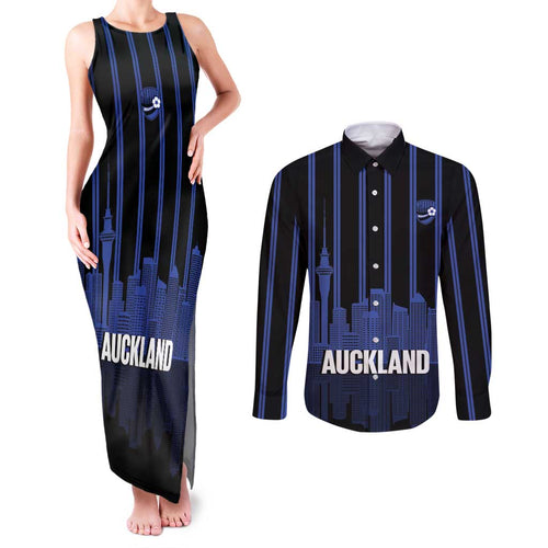 New Zealand Auckland Football Custom Couples Matching Tank Maxi Dress and Long Sleeve Button Shirt Go City of Sails Est 2025