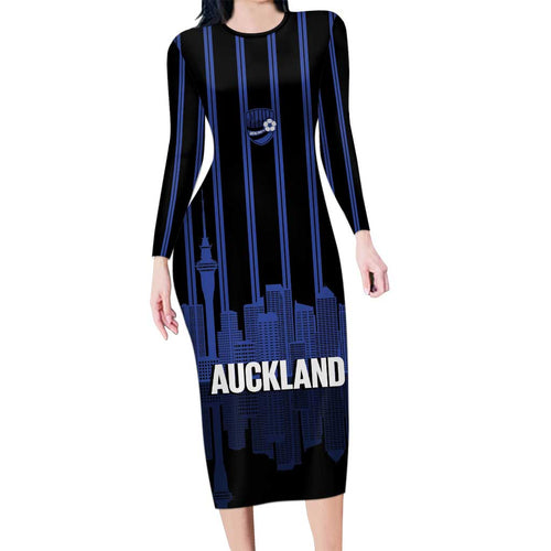 New Zealand Auckland Football Custom Long Sleeve Bodycon Dress Go City of Sails Est 2025