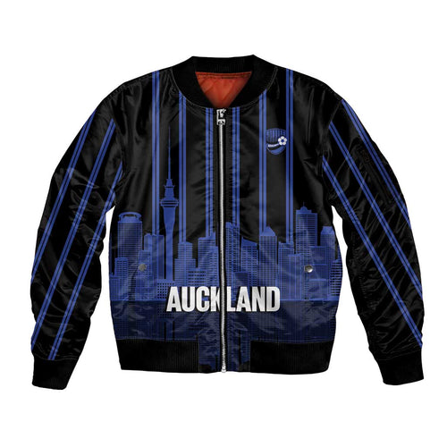 New Zealand Auckland Football Custom Sleeve Zip Bomber Jacket Go City of Sails Est 2025