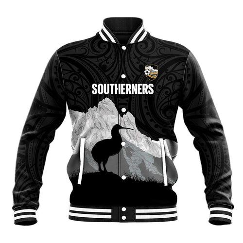 New Zealand South Island Football Custom Baseball Jacket Aoraki Mount Cook With Kiwi Maori Pattern