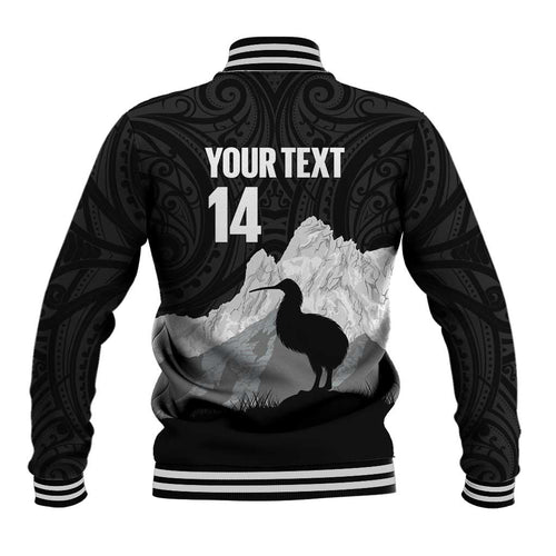 New Zealand South Island Football Custom Baseball Jacket Aoraki Mount Cook With Kiwi Maori Pattern