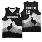 New Zealand South Island Football Custom Basketball Jersey Aoraki Mount Cook With Kiwi Maori Pattern