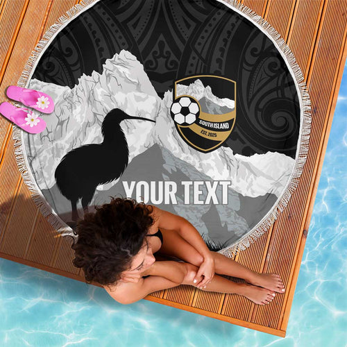 New Zealand South Island Football Custom Beach Blanket Aoraki Mount Cook With Kiwi Maori Pattern