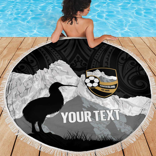 New Zealand South Island Football Custom Beach Blanket Aoraki Mount Cook With Kiwi Maori Pattern