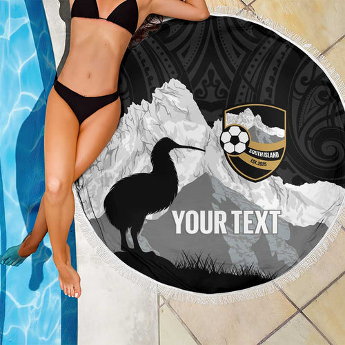 New Zealand South Island Football Custom Beach Blanket Aoraki Mount Cook With Kiwi Maori Pattern