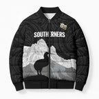 New Zealand South Island Football Custom Bomber Puffer Jacket Aoraki Mount Cook With Kiwi Maori Pattern