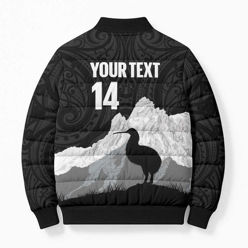New Zealand South Island Football Custom Bomber Puffer Jacket Aoraki Mount Cook With Kiwi Maori Pattern