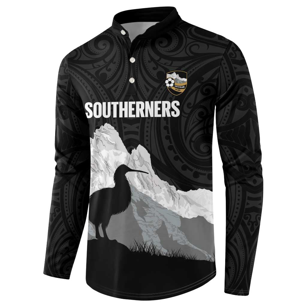 New Zealand South Island Football Custom Button Sweatshirt Aoraki Mount Cook With Kiwi Maori Pattern