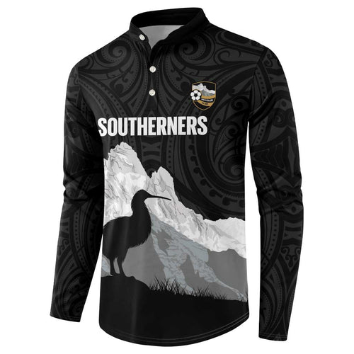 New Zealand South Island Football Custom Button Sweatshirt Aoraki Mount Cook With Kiwi Maori Pattern