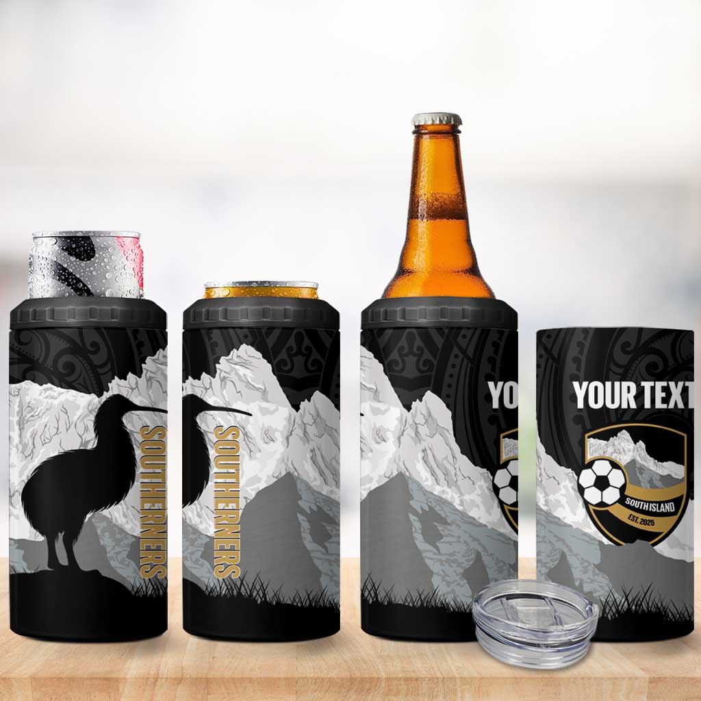 New Zealand South Island Football Custom 4 in 1 Can Cooler Tumbler Aoraki Mount Cook With Kiwi Maori Pattern