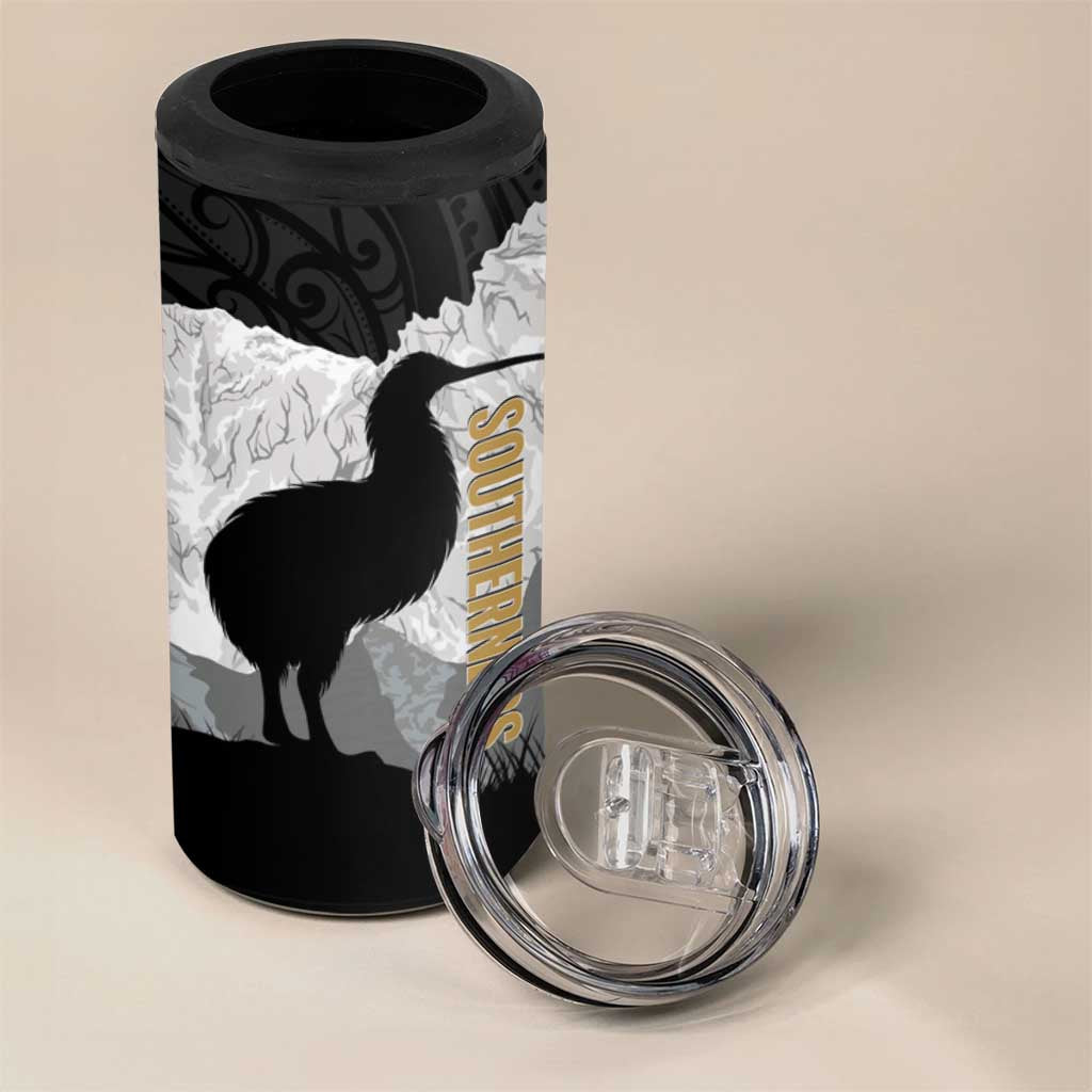 New Zealand South Island Football Custom 4 in 1 Can Cooler Tumbler Aoraki Mount Cook With Kiwi Maori Pattern