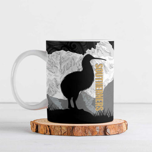 New Zealand South Island Football Custom Ceramic Mug Aoraki Mount Cook With Kiwi Maori Pattern