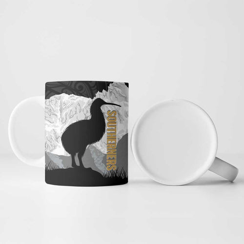 New Zealand South Island Football Custom Ceramic Mug Aoraki Mount Cook With Kiwi Maori Pattern