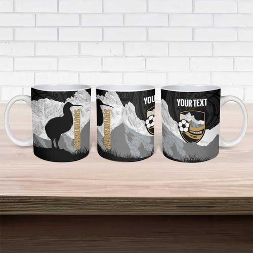 New Zealand South Island Football Custom Ceramic Mug Aoraki Mount Cook With Kiwi Maori Pattern