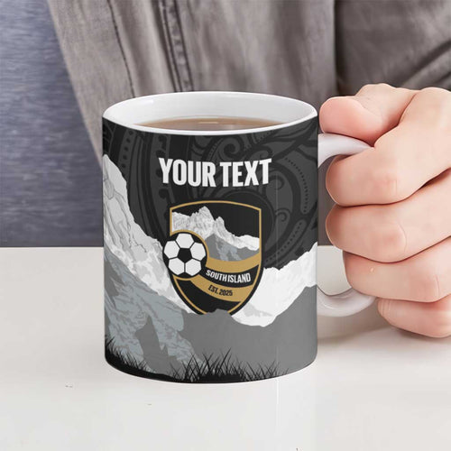 New Zealand South Island Football Custom Ceramic Mug Aoraki Mount Cook With Kiwi Maori Pattern