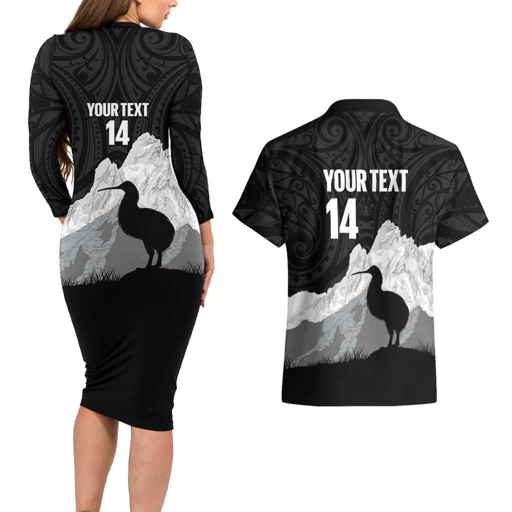 New Zealand South Island Football Custom Couples Matching Long Sleeve Bodycon Dress and Hawaiian Shirt Aoraki Mount Cook With Kiwi Maori Pattern