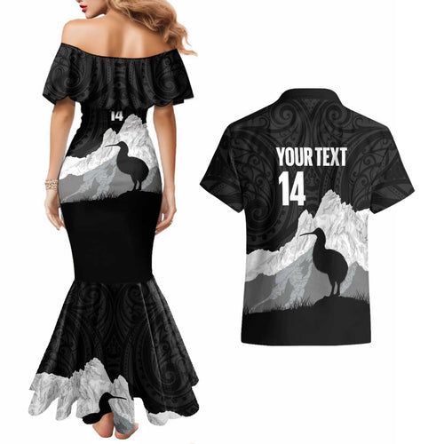 New Zealand South Island Football Custom Couples Matching Mermaid Dress and Hawaiian Shirt Aoraki Mount Cook With Kiwi Maori Pattern