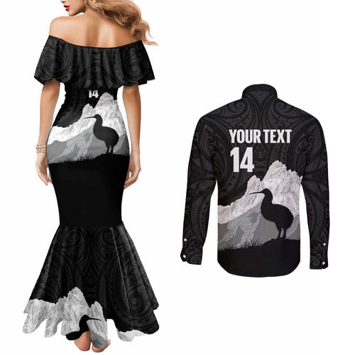 New Zealand South Island Football Custom Couples Matching Mermaid Dress and Long Sleeve Button Shirt Aoraki Mount Cook With Kiwi Maori Pattern