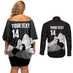 New Zealand South Island Football Custom Couples Matching Off Shoulder Short Dress and Long Sleeve Button Shirt Aoraki Mount Cook With Kiwi Maori Pattern