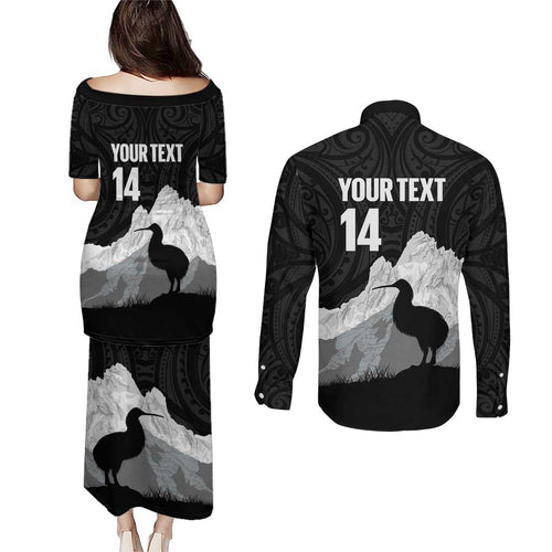 New Zealand South Island Football Custom Couples Matching Puletasi and Long Sleeve Button Shirt Aoraki Mount Cook With Kiwi Maori Pattern