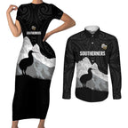 New Zealand South Island Football Custom Couples Matching Short Sleeve Bodycon Dress and Long Sleeve Button Shirt Aoraki Mount Cook With Kiwi Maori Pattern