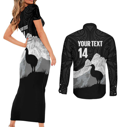 New Zealand South Island Football Custom Couples Matching Short Sleeve Bodycon Dress and Long Sleeve Button Shirt Aoraki Mount Cook With Kiwi Maori Pattern