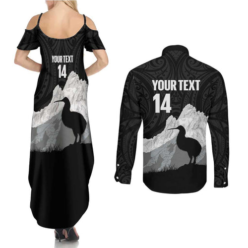 New Zealand South Island Football Custom Couples Matching Summer Maxi Dress and Long Sleeve Button Shirt Aoraki Mount Cook With Kiwi Maori Pattern